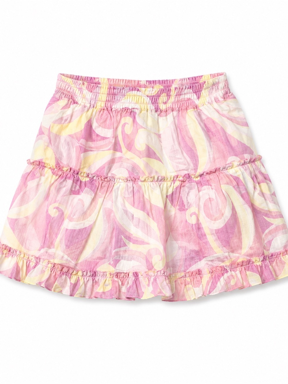NWT Hill House Pink and Yellow Swirl Tiered Linen Mini Skirt